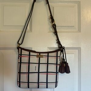 Brahmin Black and White Crossbody Bag with Tassels